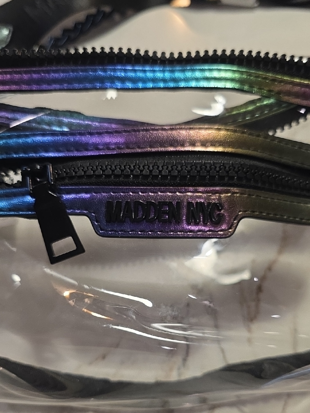 Madden NYC Iridescent Clear Crossbody Fanny Bag Concert Pro Game Approved